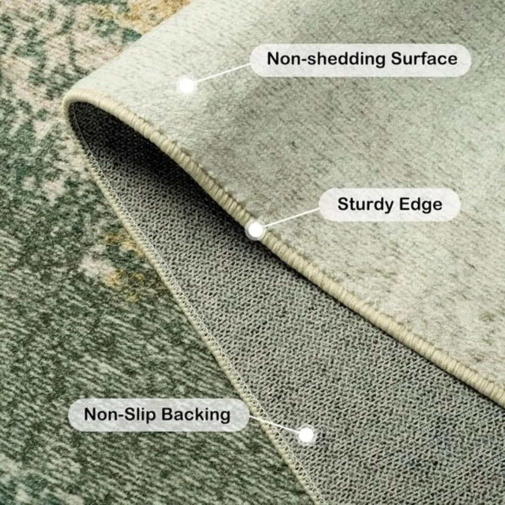 New 6x9 Green Abstract Rug, Washable Faux Wool Non-Slip Carpet for Home & Dorm